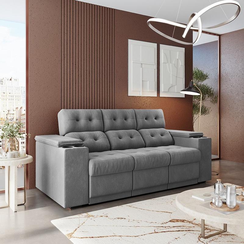 Sofá 3 Lugares Retrátil 210cm Suede Frankfurt Flash Estofados